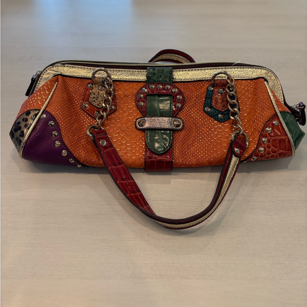 Nicole Lee Designer handbag with a multicolor, snakeskin, patchwork Handbag